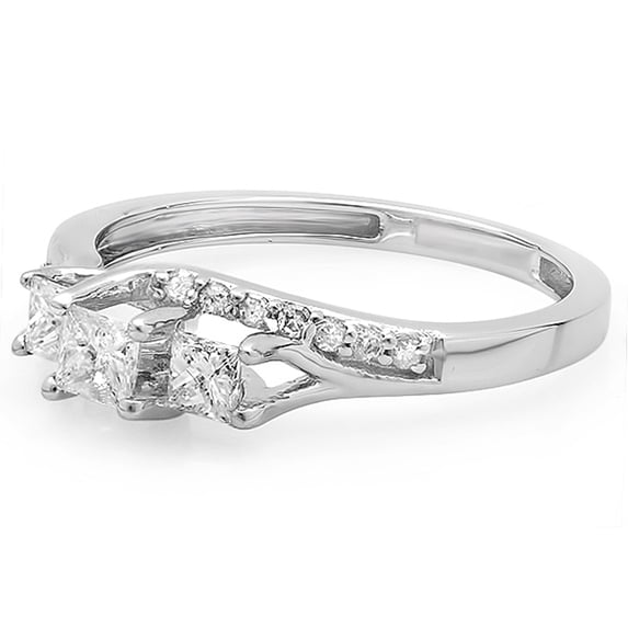 Dazzlingrock Collection 0.48 Carat (ctw) 10K Diamond 3 Stone Swirl Wave Bridal Ring 1/2 CT, White Gold, Size 6.5