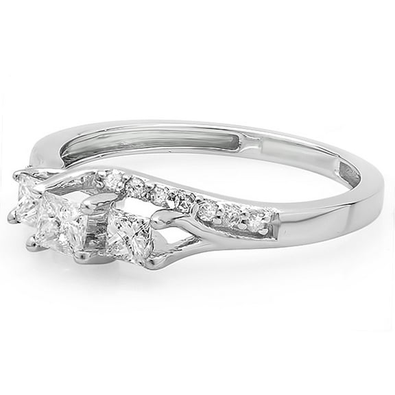 Dazzlingrock Collection 0.48 Carat (ctw) 14K Diamond Ladies 3 Stone Swirl Wave Engagement Ring 1/2 CT, White Gold, Size 6