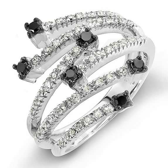 Dazzlingrock Collection 0.48 Carat (ctw) 14k Round Black & White Diamond Ladies Cocktail Right Hand Ring 1/2 CT, White Gold, Size 7.5