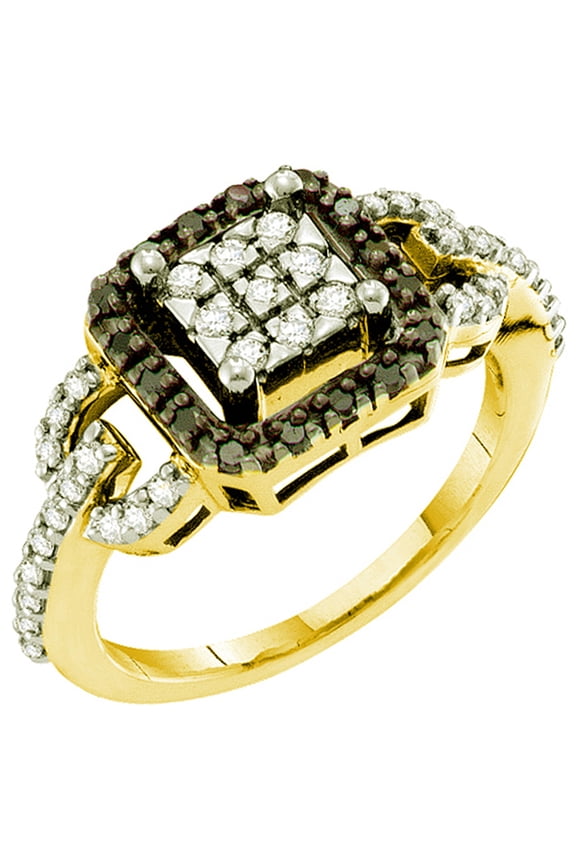Collection 0.48 Carat (ctw) 14k Round Black & White Diamond Ladies Right Hand Fashion Ring 1/2 CT, Yellow Gold