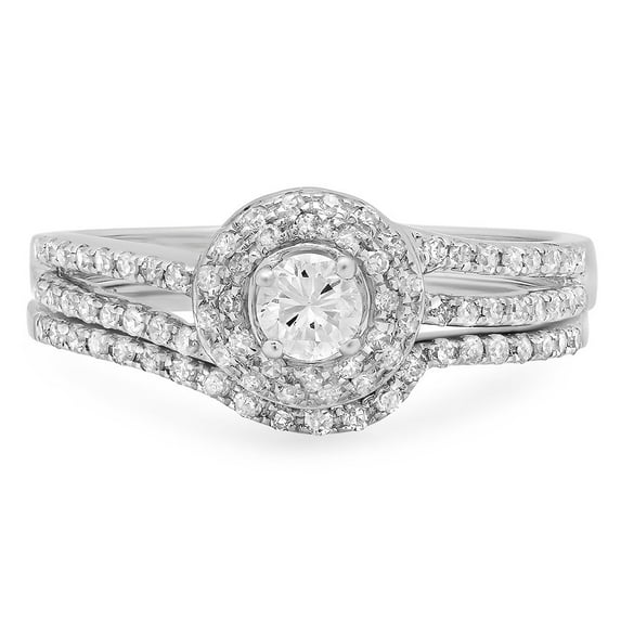 Dazzlingrock Collection 0.48 Carat (ctw) 18k Diamond Bridal Split Shank Halo Engagement Ring Set 1/2 CT, White Gold, Size 8.5