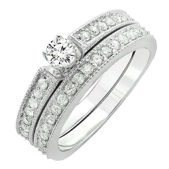 Dazzlingrock Collection 0.48 Carat (ctw) Round White Diamond Tapered Shank Engagement Ring Set for Her 1/2 CT | 14K White Gold