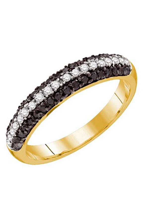 Collection 0.49 Carat (ctw) 10k Round Black & White Diamond Ladies Cocktail Right Hand Ring, Yellow Gold