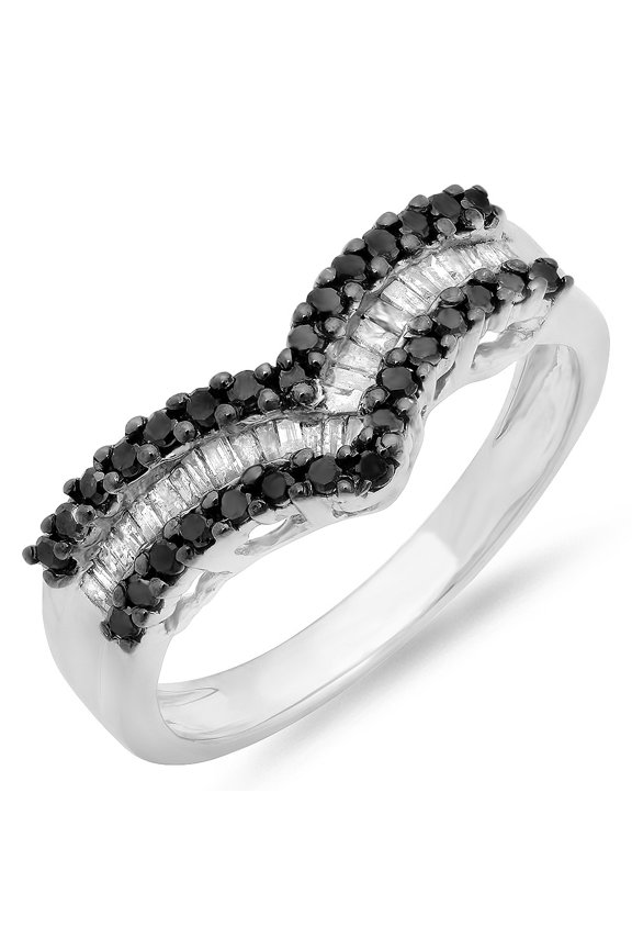 Collection 0.49 Carat (ctw) Sterling Silver Black & White Diamond Ladies Right Hand Fashion Band 1/2 CT, Size 6