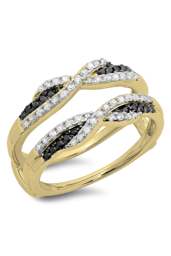 Collection 0.50 CT 14K Black, White Diamond Wedding Guard Band, Yellow Gold, Size 7