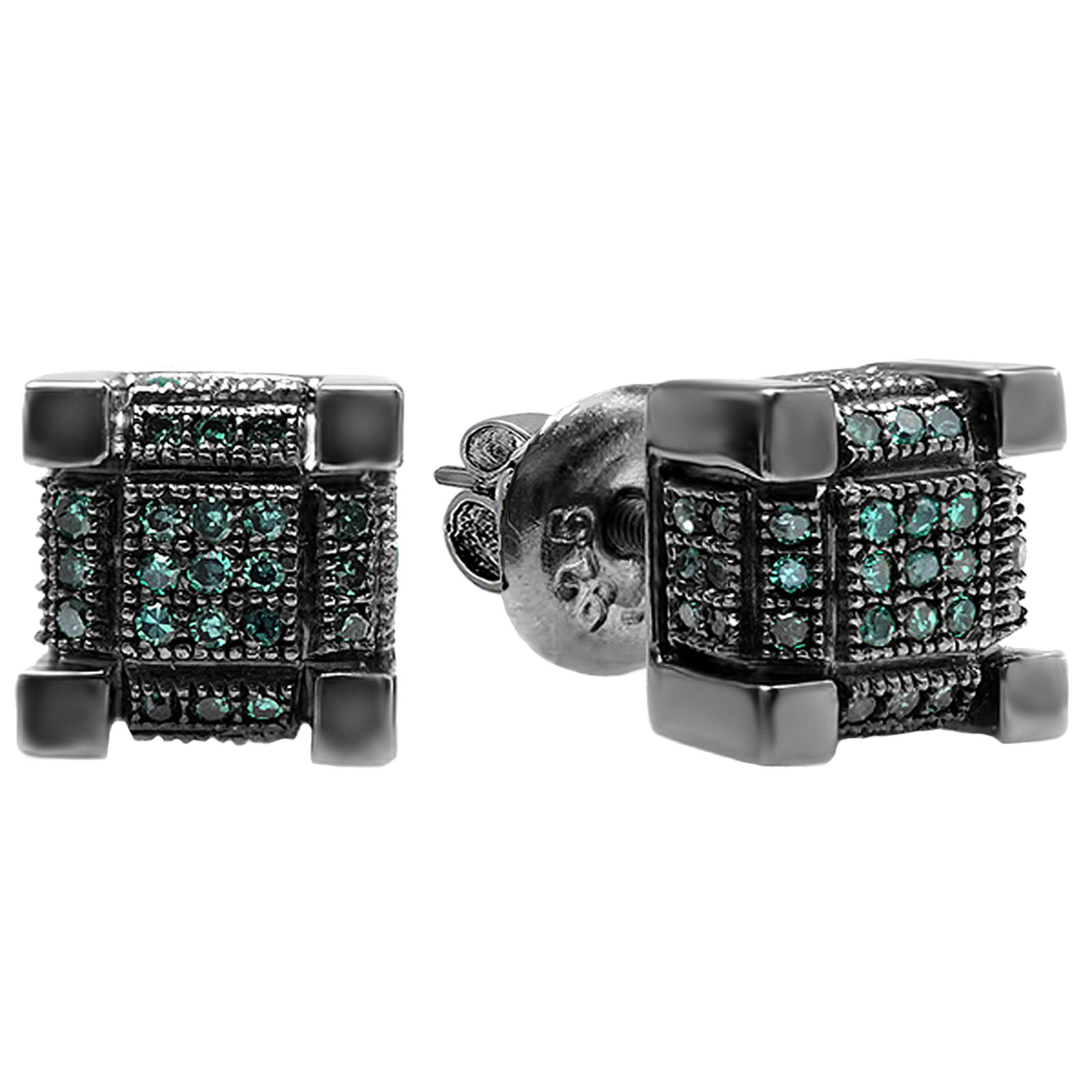 DazzlingRock Collection Uomo 0,05 carati (ctw) Blu rodiato Argento Rotonda Orecchini Uomini Piazza la Forma di Diamante Blu