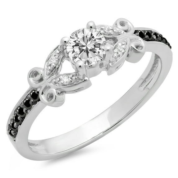 Dazzlingrock Collection 0.50 Carat (Ctw) 14K Black & White Diamond Bridal Engagement Ring 1/2 CT, White Gold, Size 10