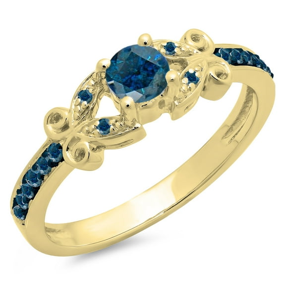 Dazzlingrock Collection 0.50 Carat (Ctw) 14K Blue Diamond Ladies Vintage Style Engagement Ring 1/2 CT, Yellow Gold, Size 6.5