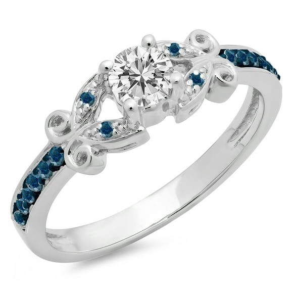 Dazzlingrock Collection 0.50 Carat (Ctw) 14K Blue & White Diamond Bridal Engagement Ring 1/2 CT, White Gold, Size 5