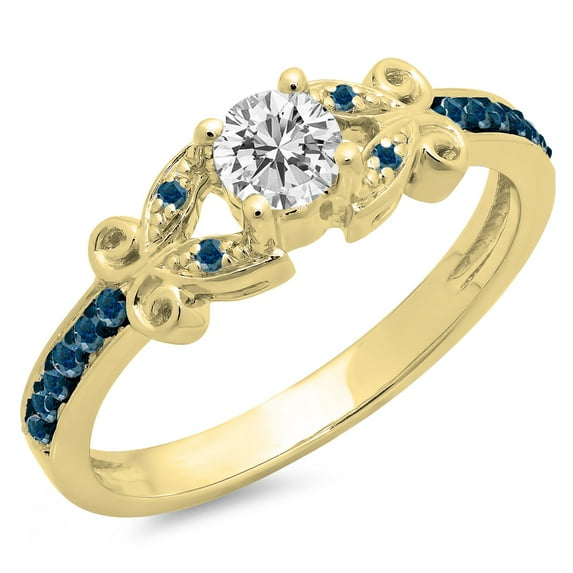 Dazzlingrock Collection 0.50 Carat (Ctw) 14K Blue & White Diamond Bridal Engagement Ring 1/2 CT, Yellow Gold, Size 7.5