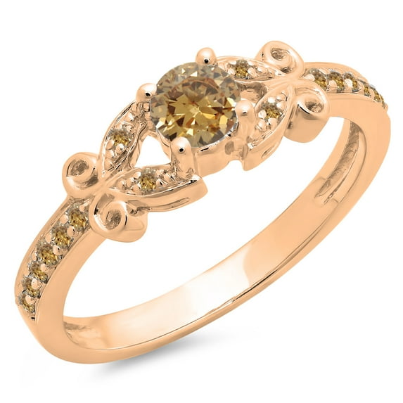 Dazzlingrock Collection 0.50 Carat (Ctw) 14K Champagne Diamond Ladies Vintage Engagement Ring 1/2 CT, Rose Gold, Size 4
