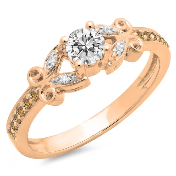 Dazzlingrock Collection 0.50 Carat (Ctw) 14K Champagne & White Diamond Bridal Engagement Ring 1/2 CT, Rose Gold, Size 4.5