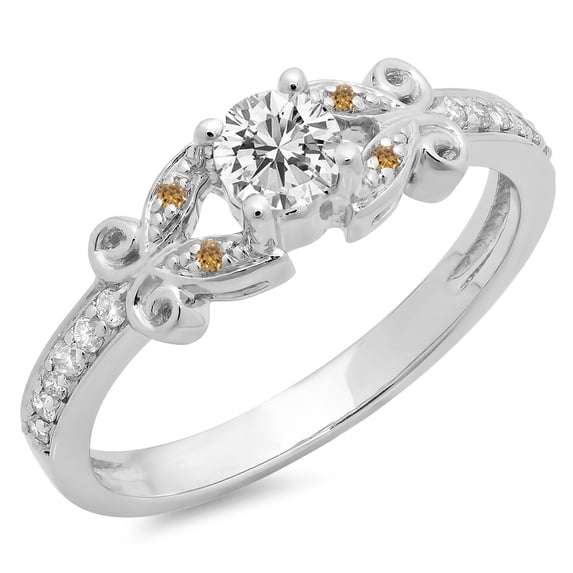 Dazzlingrock Collection 0.50 Carat (Ctw) 14K Champagne & White Diamond Bridal Engagement Ring 1/2 CT, White Gold, Size 4.5