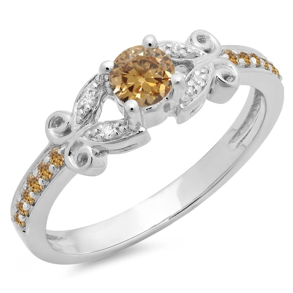 Dazzlingrock Collection 0.50 Carat (Ctw) 14K Champagne & White Diamond Bridal Engagement Ring 1/2 CT, White Gold, Size 8