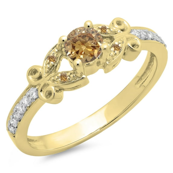 Dazzlingrock Collection 0.50 Carat (Ctw) 14K Champagne & White Diamond Bridal Engagement Ring 1/2 CT, Yellow Gold, Size 6