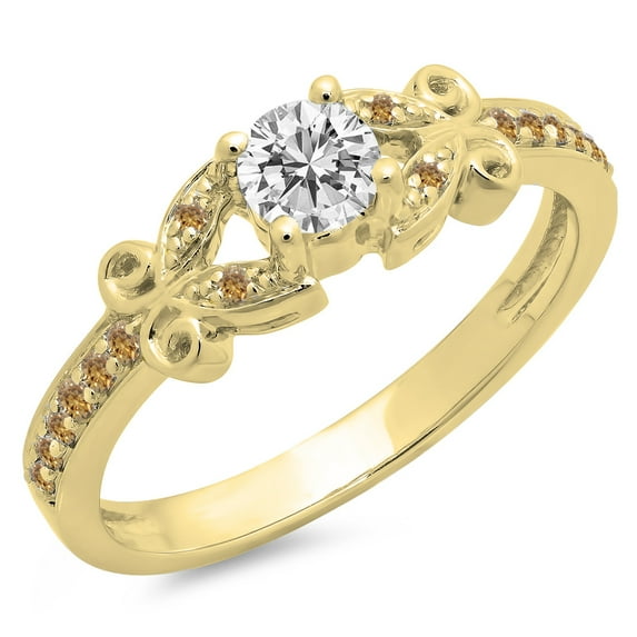 Dazzlingrock Collection 0.50 Carat (Ctw) 14K Champagne & White Diamond Bridal Engagement Ring 1/2 CT, Yellow Gold, Size 8.5