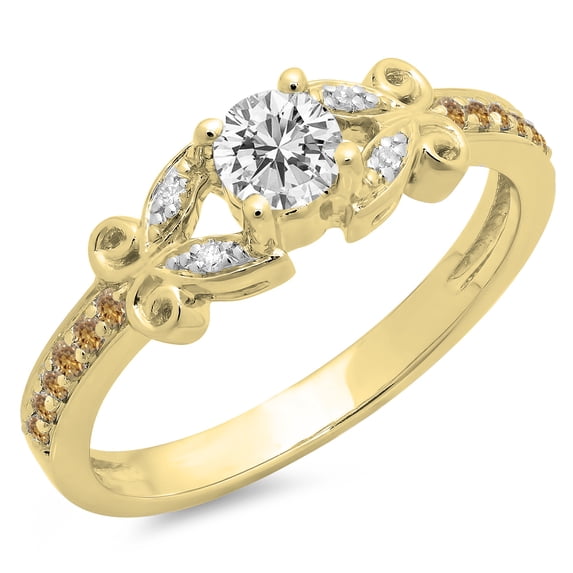 Dazzlingrock Collection 0.50 Carat (Ctw) 14K Champagne & White Diamond Bridal Engagement Ring 1/2 CT, Yellow Gold, Size 9.5