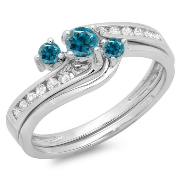 Dazzlingrock Collection 0.50 Carat (ctw) 10K Blue & White Diamond Ladies Swirl Engagement Ring Set 1/2 CT, White Gold, Size 8