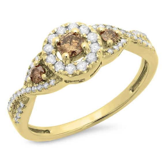 Dazzlingrock Collection 0.50 Carat (ctw) 10K Champagne & White Diamond Bridal Engagement Ring 1/2 CT, Yellow Gold, Size 9.5