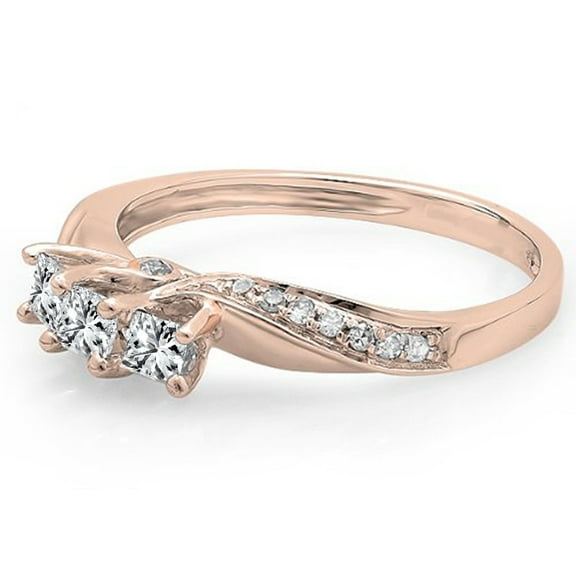 Dazzlingrock Collection 0.50 Carat (ctw) 10K Princess & Round Diamond 3 Stone Engagement Ring 1/2 CT, Rose Gold, Size 8