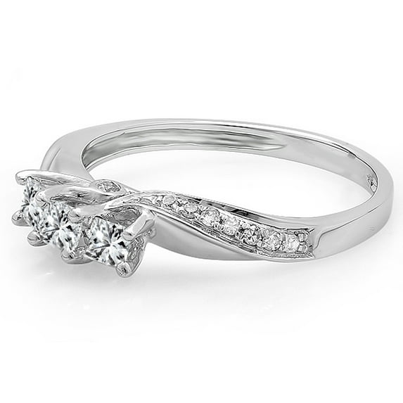 Dazzlingrock Collection 0.50 Carat (ctw) 10K Princess & Round Diamond 3 Stone Engagement Ring 1/2 CT, White Gold, Size 5