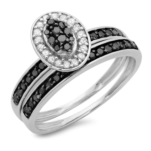 Dazzlingrock Collection 0.50 Carat (ctw) 10K Round Black & White Diamond Bridal Engagement Ring Set 1/2 CT, White Gold, Size 6.5