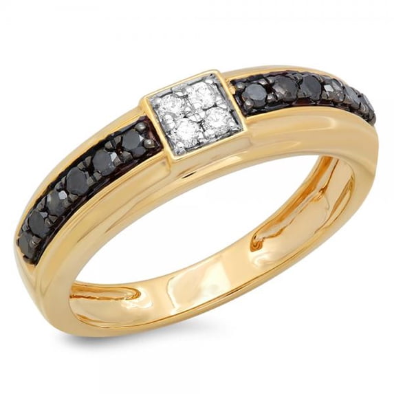Dazzlingrock Collection 0.50 Carat (ctw) 10K Round Black & White Diamond Men's Hip Hop Wedding Band Anniversary Ring 1/2 CT, Yellow Gold, Size 11