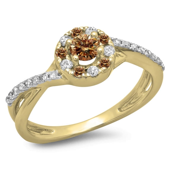 Dazzlingrock Collection 0.50 Carat (ctw) 10K Round Champagne & White Diamond Halo Engagement Ring 1/2 CT, Yellow Gold, Size 7