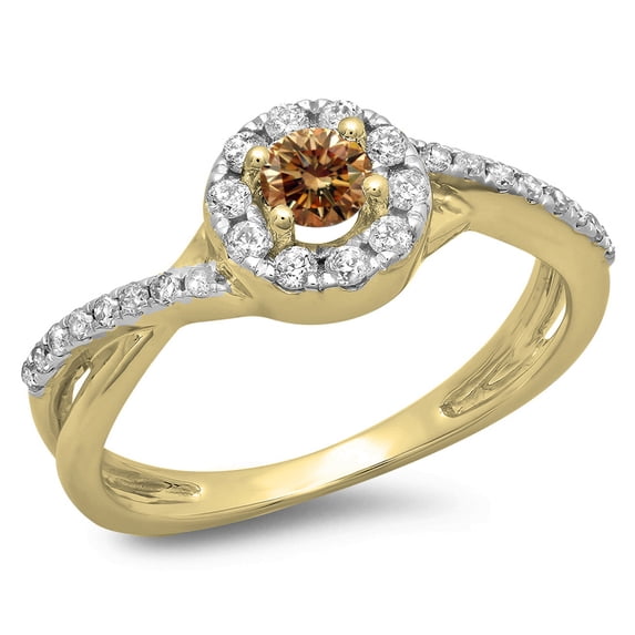 Dazzlingrock Collection 0.50 Carat (ctw) 10K Round Champagne & White Diamond Halo Engagement Ring 1/2 CT, Yellow Gold, Size 9.5