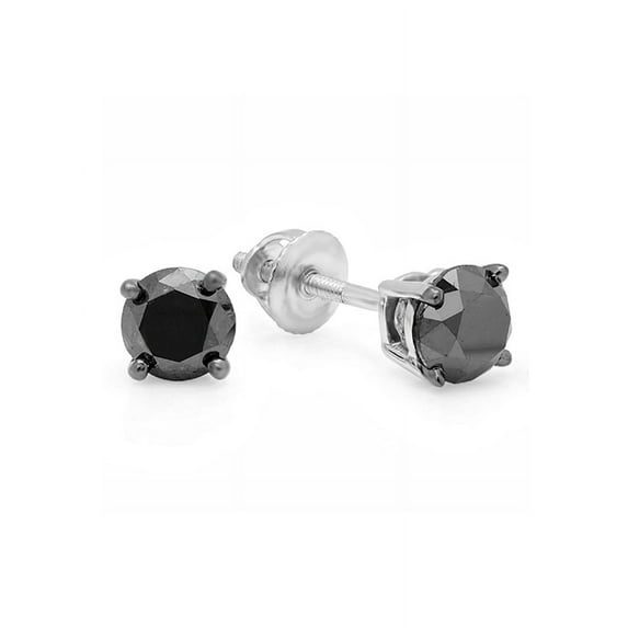 Dazzlingrock Collection 0.50 Carat (ctw) 10K Round Cut Black Diamond Ladies Stud Earrings 1/2 CT, White Gold