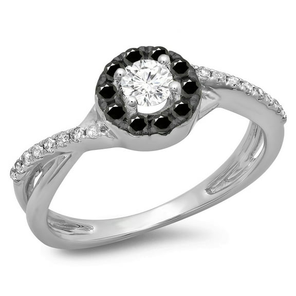 Dazzlingrock Collection 0.50 Carat (ctw) 10K Round Cut Black & White Diamond Halo Engagement Ring 1/2 CT, White Gold, Size 8