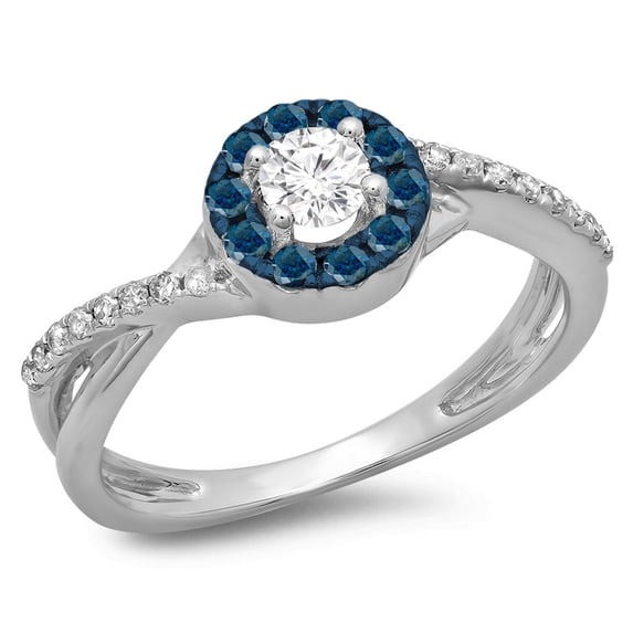 Dazzlingrock Collection 0.50 Carat (ctw) 10K Round Cut Blue & White Diamond Halo Engagement Ring 1/2 CT, White Gold, Size 5