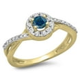 thumbnail image 1 of Dazzlingrock Collection 0.50 Carat (ctw) 10K Round Cut Blue & White Diamond Halo Engagement Ring 1/2 CT, Yellow Gold, Size 10, 1 of 1