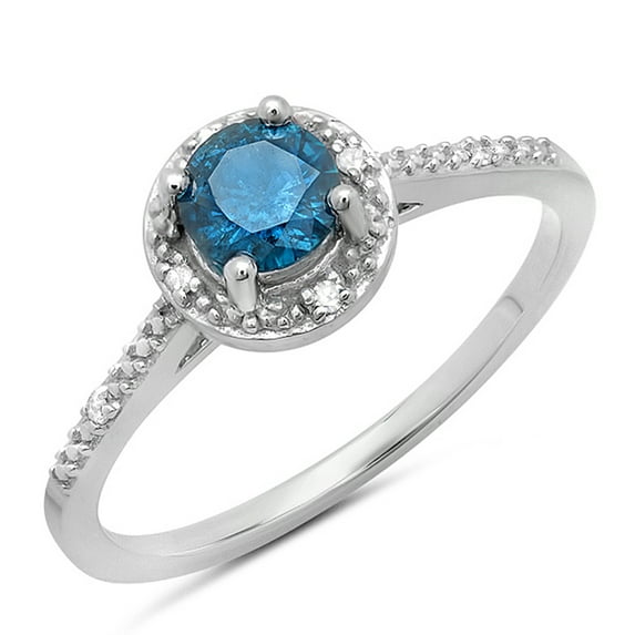 Dazzlingrock Collection 0.50 Carat (ctw) 10K Round Cut Blue & White Diamond Ladies Bridal Engagement Halo Style Ring 1/2 CT, White Gold, Size 6.5