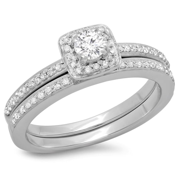 Dazzlingrock Collection 0.50 Carat (ctw) 10K Round Diamond Ladies Bridal Halo Engagement Ring Set 1/2 CT, White Gold, Size 9