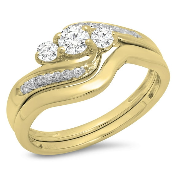 Dazzlingrock Collection 0.50 Carat (ctw) 10K Round Diamond Swirl 3 Stone Bridal Engagement Ring Set 1/2 CT, Yellow Gold, Size 6