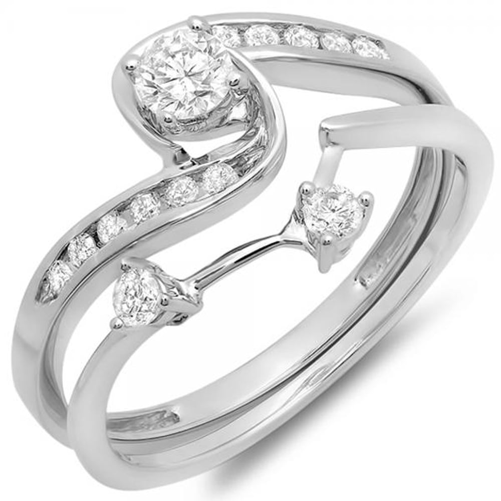 Dazzlingrock Collection 0.50 Carat (ctw) 10K Round Diamond Swirl Bridal  Engagement Ring Band Set 1/2 CT, White Gold, Size 10