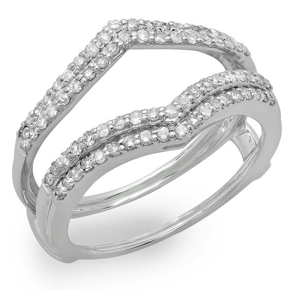 Dazzlingrock Collection 0.50 Carat (ctw) 10K Round Diamond Wedding Band Enhancer Guard Double Ring 1/2 CT, White Gold, Size 5