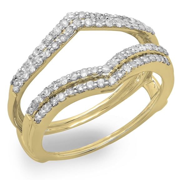 Dazzlingrock Collection 0.50 Carat (ctw) 10K Round Diamond Wedding Band Enhancer Guard Double Ring 1/2 CT, Yellow Gold, Size 9