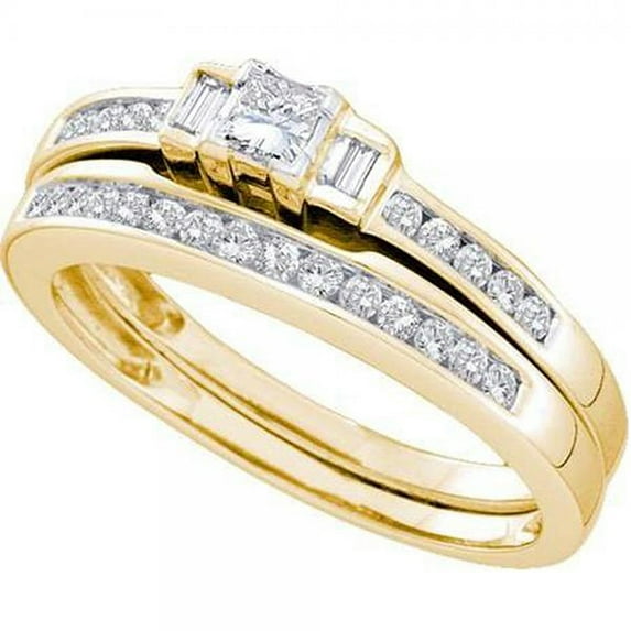 Dazzlingrock Collection 0.50 Carat (ctw) 10K Round Princess & Baguette Diamond Bridal Ring Set 1/2 CT, Yellow Gold, Size 6