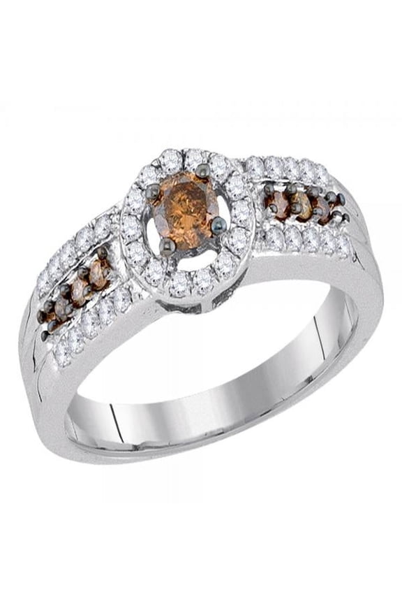 Collection 0.50 Carat (ctw) 10K Round White & Cognac Diamond Fashion Halo style Right Hand Ring 1/2 CT, White Gold