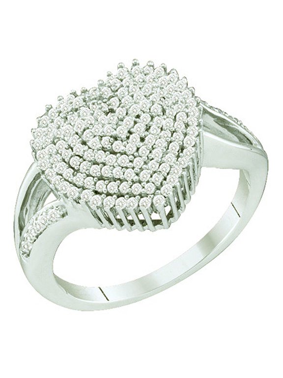Collection 0.50 Carat (ctw) 10K White Diamond Ladies Micro Pave Split ShanK Heart Promise Ring, White Gold