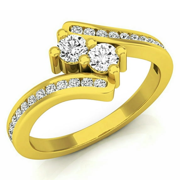Dazzlingrock Collection 0.50 Carat (ctw) 10K White Diamond Two Stone Bridal Engagement Ring 1/2 CT, Yellow Gold, Size 8