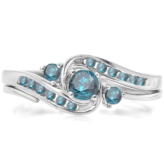 Dazzlingrock Collection 0.50 Carat (ctw) 10k Round Blue Diamond Ladies Swirl Bridal Engagement Ring Matching Band Set 1/2 CT, White Gold, Size 8