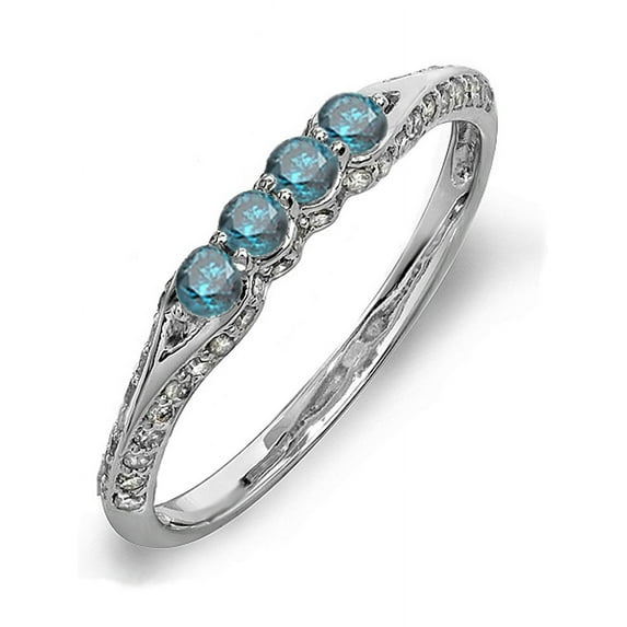 Dazzlingrock Collection 0.50 Carat (ctw) 10k Round Blue & White Diamond Anniversary Wedding Stackable Band, White Gold, Size 5