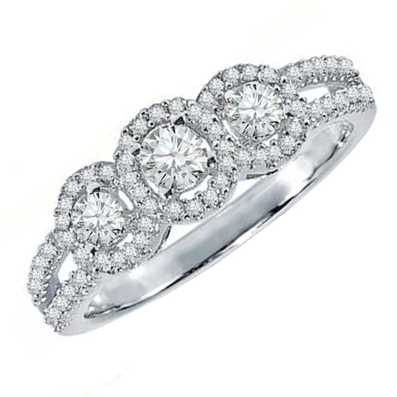 Dazzlingrock Collection 0.50 Carat (ctw) 10k Round Diamond Ladies 3 Stone Split Shank Bridal Ring 1/2 CT, White Gold, Size 6