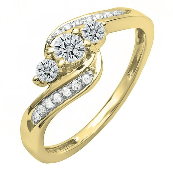 Dazzlingrock Collection 0.50 Carat (ctw) 10k Round Diamond Ladies Swirl Engagement 3 Stone Bridal Ring 1/2 CT, Yellow Gold, Size 9