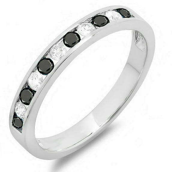 Dazzlingrock Collection 0.50 Carat (ctw) 10k Round White & Black Diamond Ladies Anniversary Wedding Stackable Ring Band 1/2 CT, White Gold