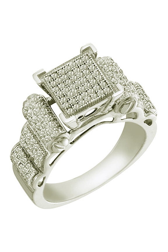 Collection 0.50 Carat (ctw) 10k Round White Diamond Ladies Micro Pave Bridal Engagement Ring, White Gold