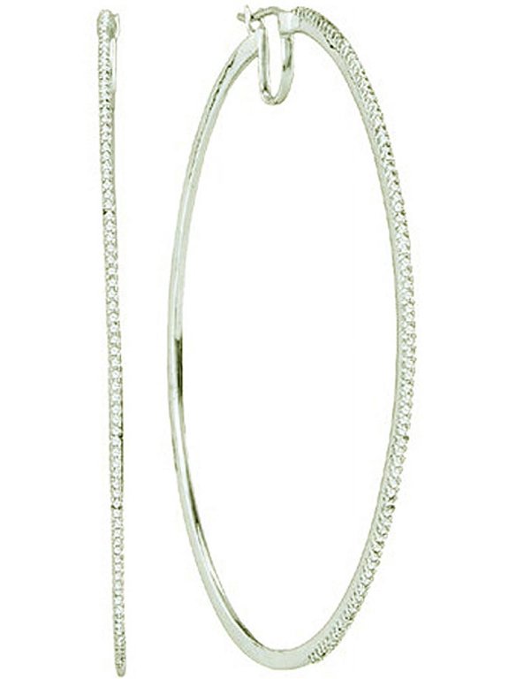 Collection 0.50 Carat (ctw) 10k Round White Diamond Ladies Micro Pave Fashion Hoop Earrings, White Gold